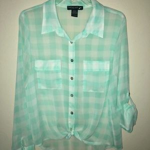 Light green button up crop shirt